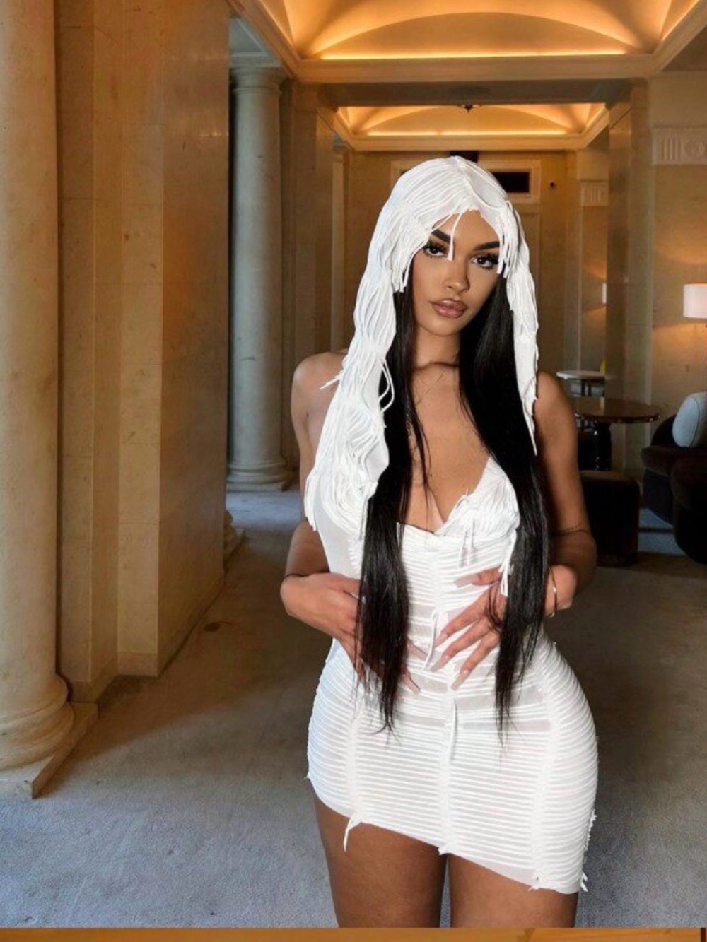A Classy Chic Boutique White Fringed Hooded Mini Dress - Picture 8 of 14